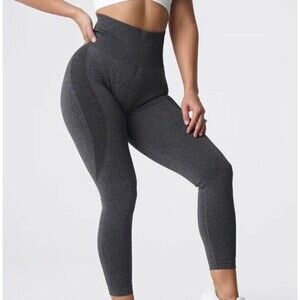 NVGTN Seamless Leggings Size M Dark Gray Classic Sports Stretch Lightweight Logo